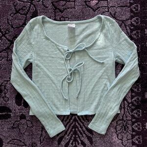 No Boundaries Light Blue pointelle tie top